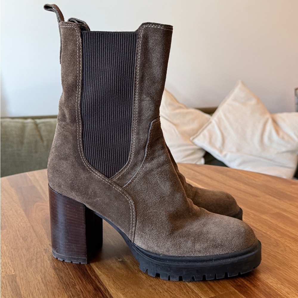 Brown Suede Heeled Boots